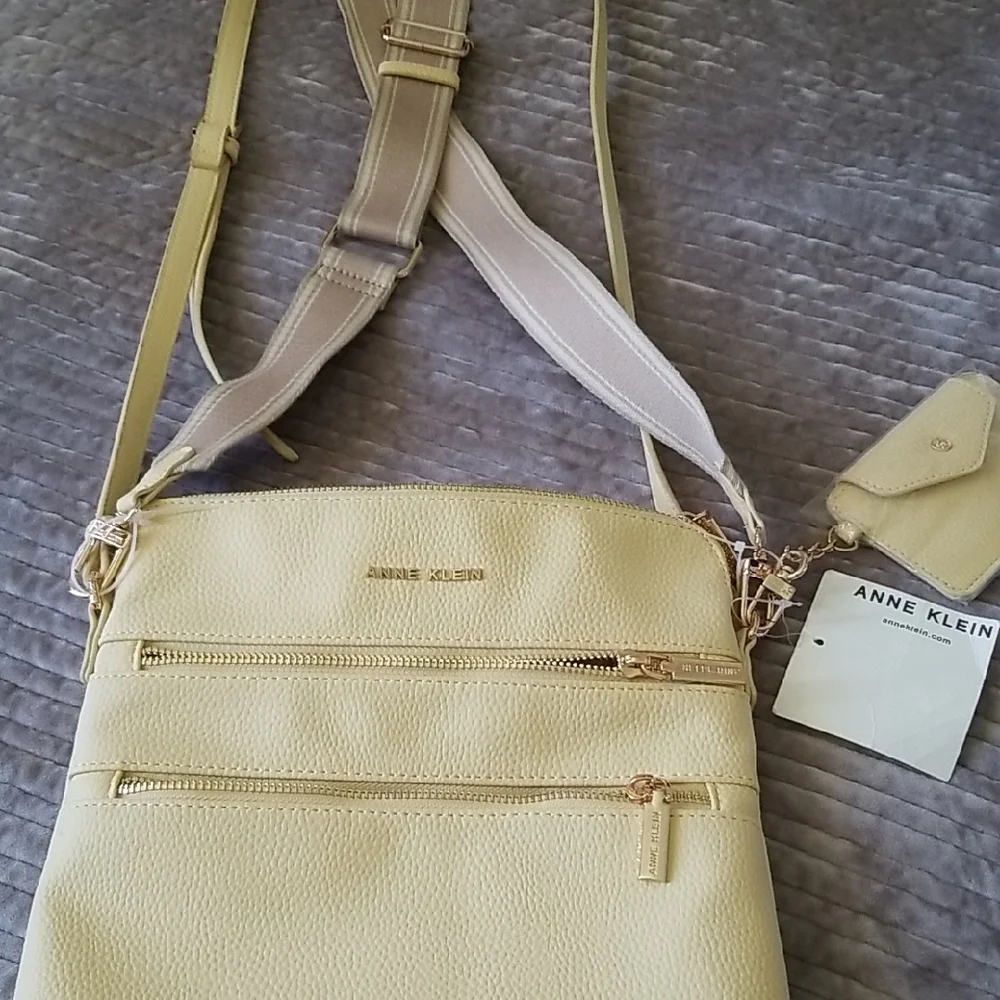 Anne Klein Pale Cream Crossbody Bag with Gold Hardware